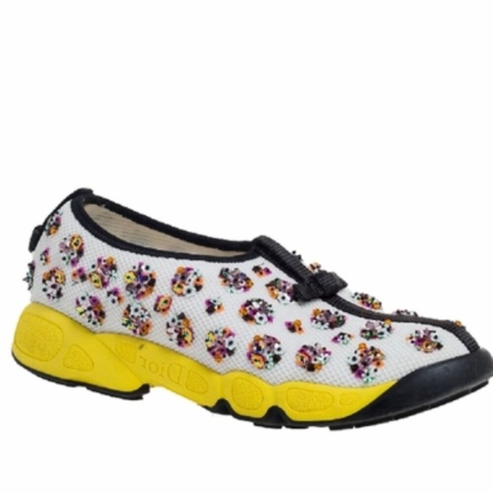 DIOR Vintage Fusion Embellished Beaded Floral Sneakers Shoe Slides Leather Mesh